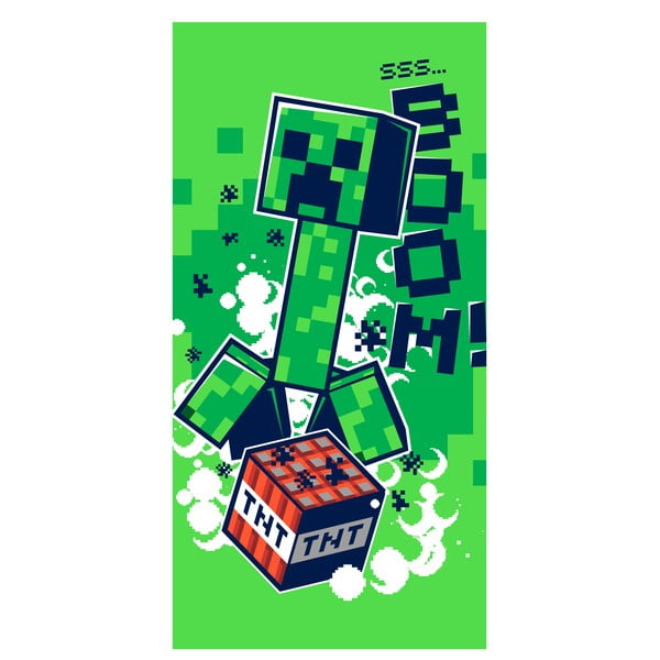 Vaikiškas rankšluostis žalios spalvos iš medvilnės 70x140 cm Minecraft Boom – Jerry Fabrics