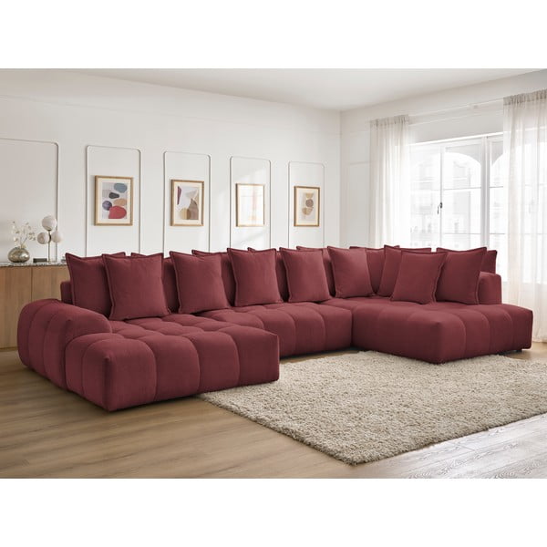 Bordo spalvos iš šenilinio audinio sulankstoma/su sandėliavimo vieta kampinė sofa (su dešiniuoju kampu/„U“ formos) Everest – Bobochic Paris-image-1