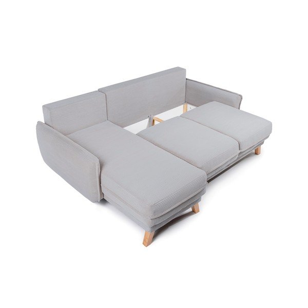Šviesiai pilkos spalvos sulankstoma/su sandėliavimo vieta kampinė sofa iš kordinio velveto Tori – Bonami Selection-image-2