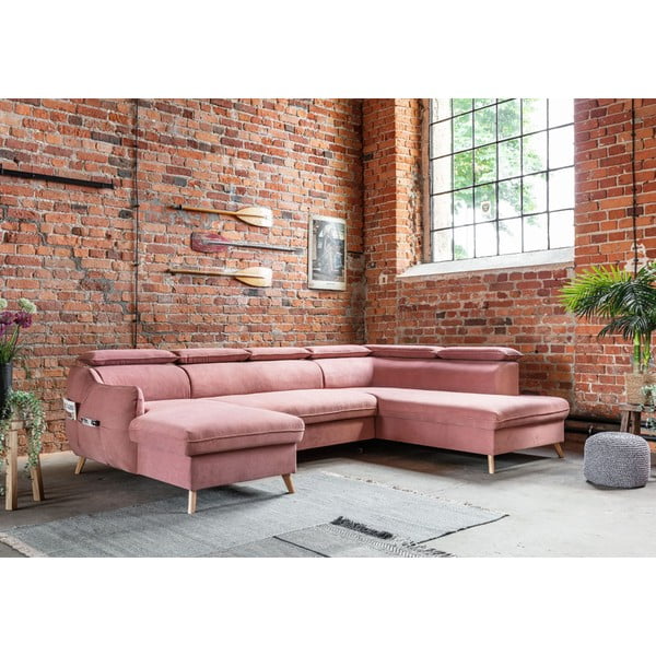 Sulankstoma kampinė sofa iš velveto šviesiai rožinės spalvos (su dešiniuoju kampu/„U“ formos) Sweet Harmony – Miuform-image-4