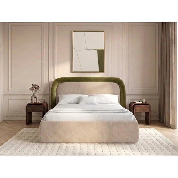 Žalios spalvos dvigulė lova audiniu dengta su sandėliavimo vieta su lovos grotelėmis 180x200 cm Sam – Bobochic Paris-image-2