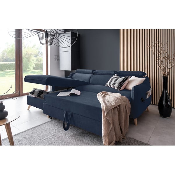 Sulankstoma kampinė sofa iš velveto tamsiai mėlynos spalvos (su kairiuoju kampu) Sweet Harmony – Miuform-image-4