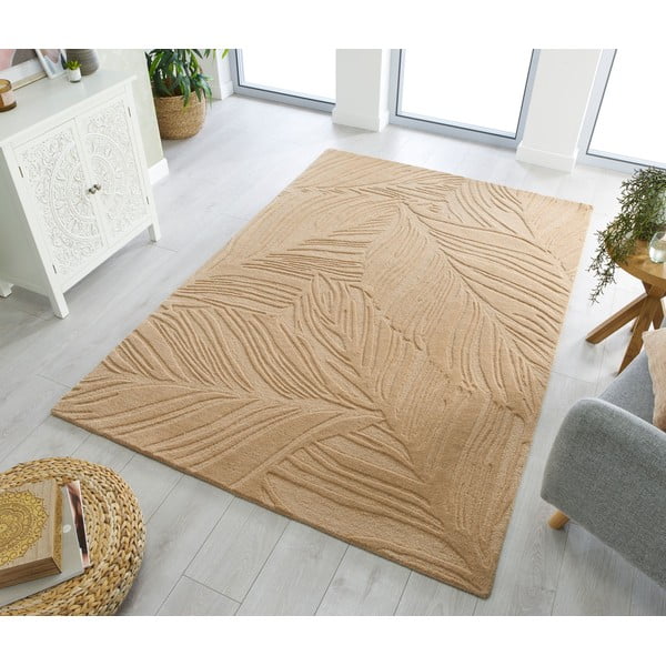 Šviesiai rudas vilnonis kilimas Flair Rugs Lino Leaf, 160 x 230 cm-image-1