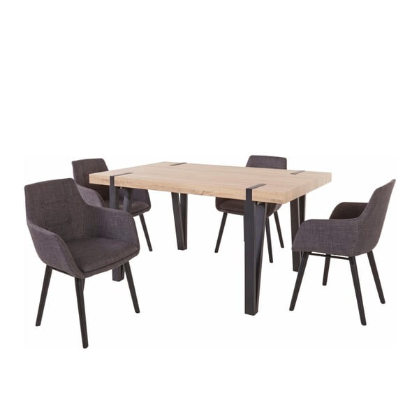 4 tamsiai pilkų valgomojo stalo ir 4 tamsiai pilkų valgomojo kėdžių rinkinys "Støraa Shelia Buckley