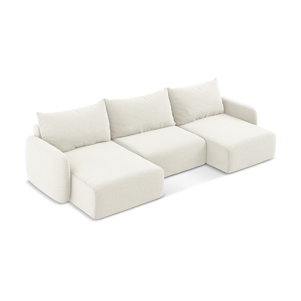 Kreminės spalvos sulankstoma/su sandėliavimo vieta kampinė sofa iš velveto („U“ formos) Kalena – Makamii-image-3