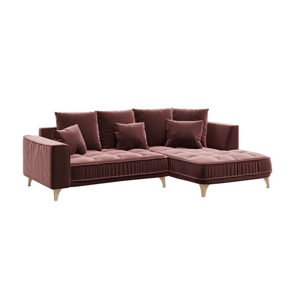 Tamsiai rožinė aksominė kampinė sofa Devichy Chloe, dešinysis kampas, 256 cm-image-2