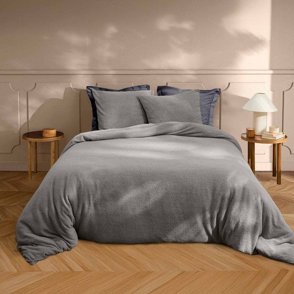 Antracito spalvos iš mikropliušo dvigulė/itin ilga patalynė 240x220 cm Helena – douceur d'intérieur-image-1