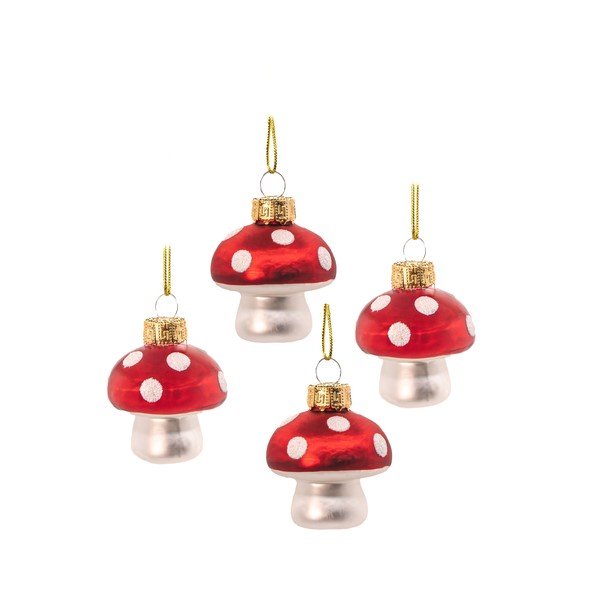 Iš stiklo rankų darbo eglutės papuošimai 4 vnt. ø 4,5 cm Mushroom – Sass & Belle