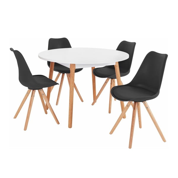 Valgomojo stalo ir 4 juodų valgomojo kėdžių komplektas Støraa Oregon Brenda