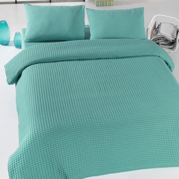 Žalias lengvas lovos užtiesalas Green Pique, 200 x 230 cm
