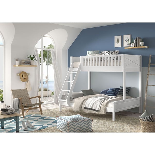 Balta dviaukštė lova vaikams 140x200/90x200 cm Scott - Vipack-image-3