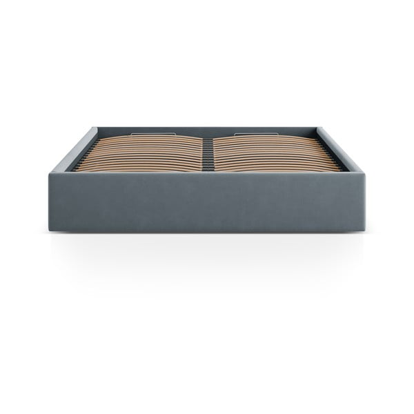 Šviesiai mėlynos spalvos dvigulė lova audiniu dengta su sandėliavimo vieta/be galvūgalio su lovos grotelėmis 140x200 cm Susan – Micadoni -image-2