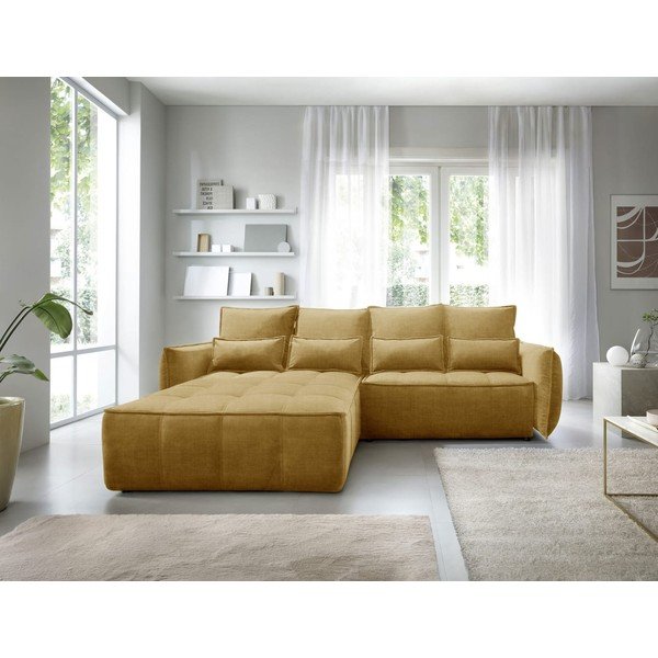 Geltonos spalvos iš velveto sulankstoma/su sandėliavimo vieta kampinė sofa (su kairiuoju kampu/su gultu) Campo – ELTAP-image-4