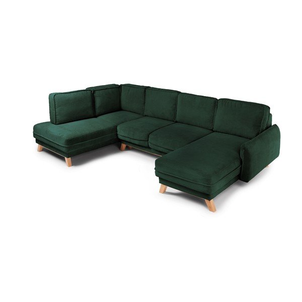 Tamsiai žalios spalvos sulankstoma/su sandėliavimo vieta kampinė sofa iš kordinio velveto (su kairiuoju kampu/„U“ formos) Tori – Bonami Selection-image-1