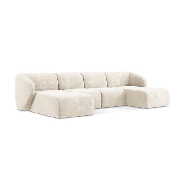 Smėlio spalvos kampinė sofa iš šenilinio audinio („U“ formos) Lani – Makamii-image-1