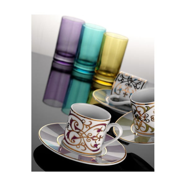 Kavos puodelių ir stiklinių rinkinys "Golden line", 12 vnt.