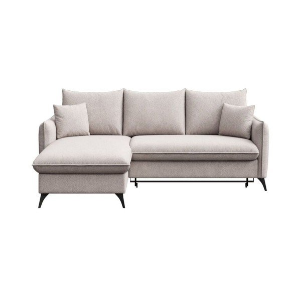 Pilkos spalvos iš boucle sulankstoma/su sandėliavimo vieta kampinė sofa (su kairiuoju kampu/su gultu) Brim – Rodier