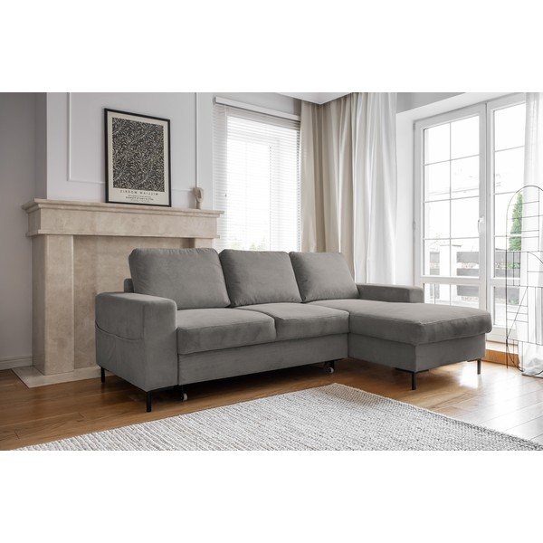 Iš kordinio velveto sulankstoma kampinė sofa pilkos spalvos (su dešiniuoju kampu) Lofty Lilly – Miuform-image-3