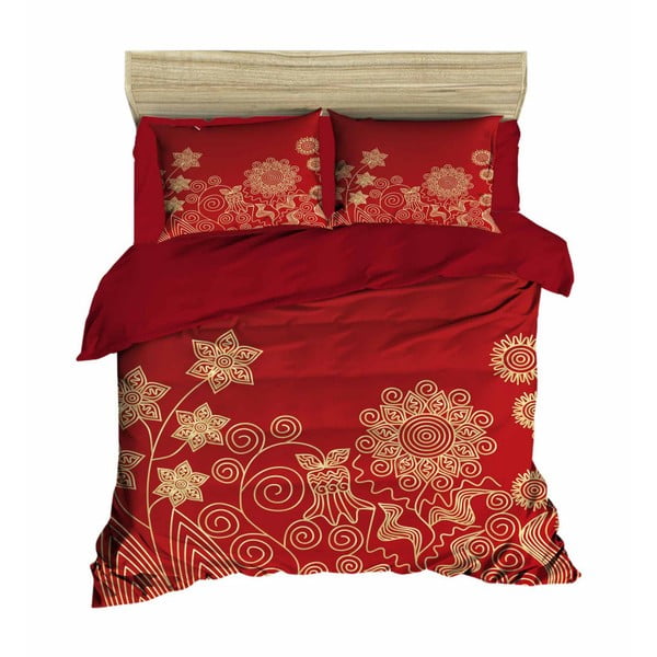 Dvigulės lovos patalynės ir paklodžių komplektas Gėlės Raudona, 200 x 220 cm