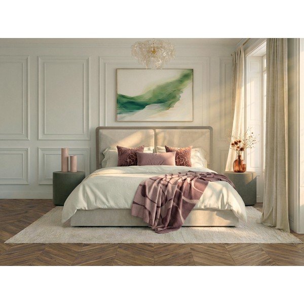 Smėlio spalvos/taupe spalvos iš audinio dvigulė lova su sandėliavimo vieta su lovos grotelėmis 160x200 cm Mara – Bobochic Paris-image-3