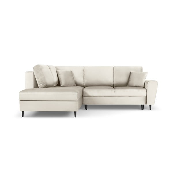 Smėlio spalvos iš velveto sulankstoma/su sandėliavimo vieta kampinė sofa (su kairiuoju kampu/„L“ formos) Kyoto – Cosmopolitan Design