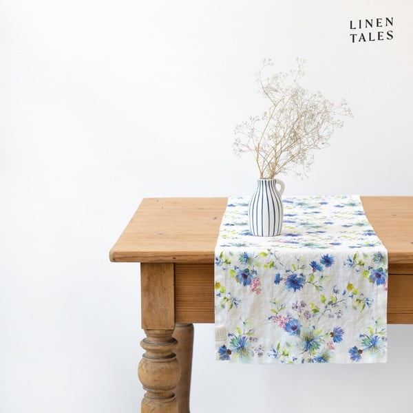 Iš lino stalo takelis 40x200 cm White Flowers – Linen Tales