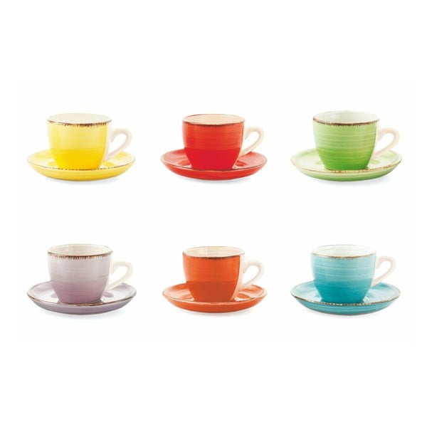 6 spalvotų keraminių puodelių su lėkštutėmis rinkinys Villa d´Este Baita