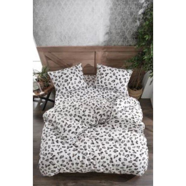 Baltos spalvos/pilkos spalvos iš ranforce medvilnės dvigulė/itin ilga patalynė su paklode/4 dalių 200x220 cm – Mila Home-image-1