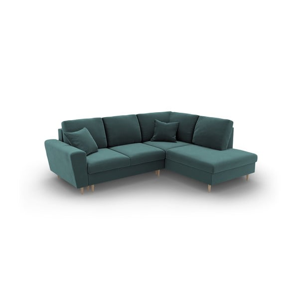 Smaragdinės spalvos iš velveto sulankstoma/su sandėliavimo vieta kampinė sofa (su dešiniuoju kampu/„L“ formos) Kyoto – Cosmopolitan Design-image-2