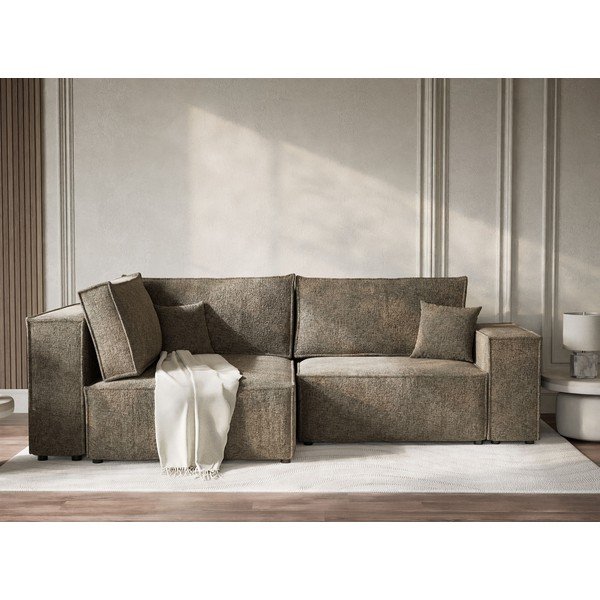 Rudos spalvos sulankstoma/su sandėliavimo vieta kampinė sofa iš šenilinio audinio (su kairiuoju kampu/„L“ formos) Tonga – Maison de Rêve-image-1