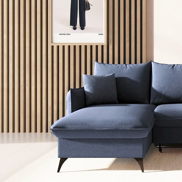 Mėlynos spalvos sulankstoma/su sandėliavimo vieta kampinė sofa (su kairiuoju kampu/su gultu) Brim – Rodier-image-4