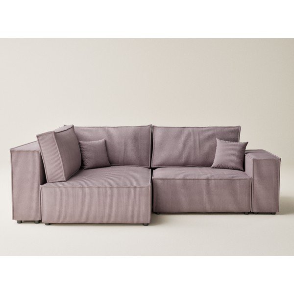 Violetinės spalvos sulankstoma/su sandėliavimo vieta kampinė sofa iš kordinio velveto (su kairiuoju kampu/„L“ formos) Tonga – Maison de Rêve-image-2