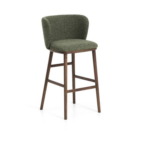 Tamsiai žalios spalvos iš audinio baro taburetė (sėdynės aukštis 75 cm) Ciselia – Kave Home
