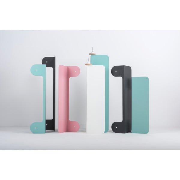 Juoda plieninė sieninė lentyna su ąžuolo medžio detalėmis ir 2 kabliukais Gazzda, 50 cm ilgio-image-1