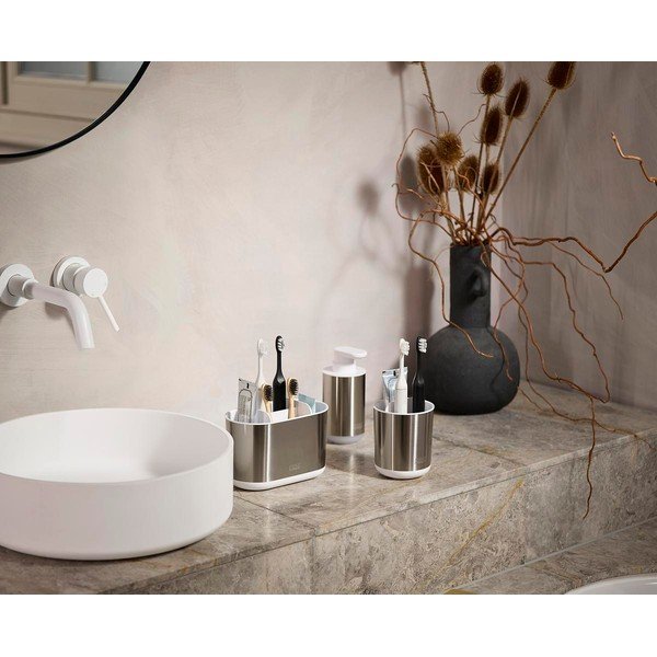 Sidabrinės spalvos iš nerūdijančio plieno dantų šepetėlio indas Duo Steel – Joseph Joseph-image-1