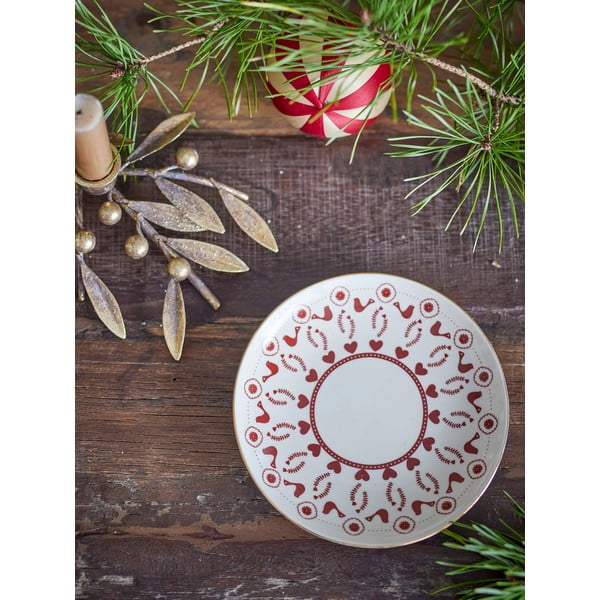 Kreminės spalvos desertinė iš akmens masės lėkštė su Kalėdų motyvu ø 16 cm Jolly – Bloomingville-image-1