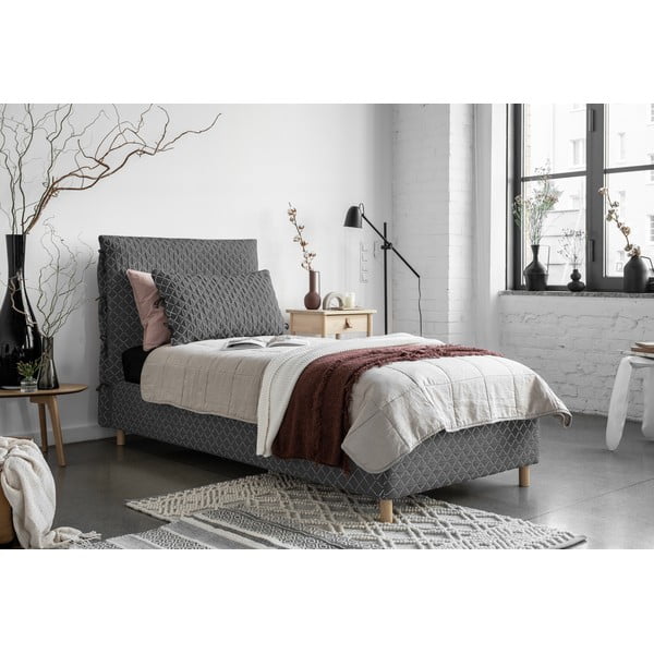 Pilka minkšta viengulė lova su grotelėmis 90x200 cm Sleepy Luna - Miuform-image-1