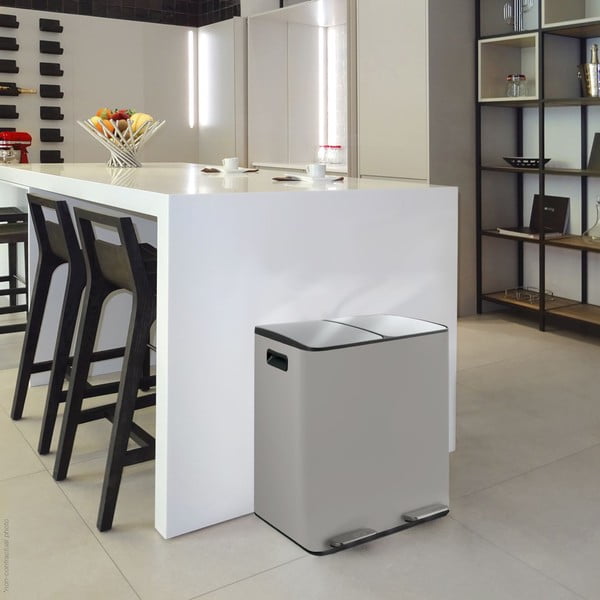 Taupe spalvos iš plieno šiukšliadėžė 2x20 l rūšiavimui/su pedalu   Aliya – Spirella-image-1