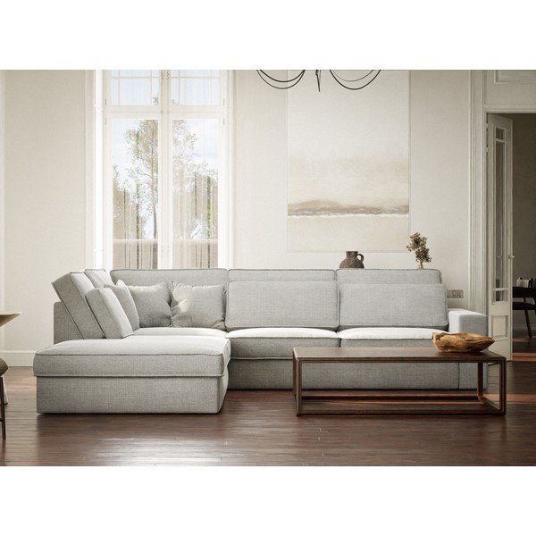 Šviesiai pilkos spalvos kampinė sofa iš šenilinio audinio (su kairiuoju kampu/„L“ formos) Kirou – Maison de Rêve-image-4