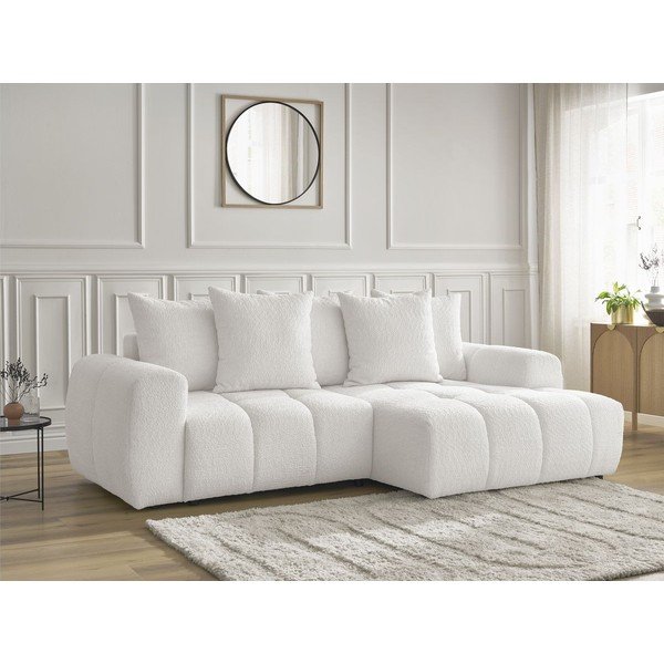 Baltos spalvos sulankstoma/su sandėliavimo vieta kampinė sofa iš boucle (su dešiniuoju kampu/su gultu) Roxelane – Bobochic Paris-image-4