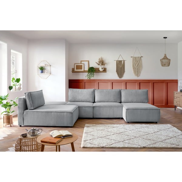 Kampinė sofa šviesiai pilkos spalvos iš kordinio velveto (kintama) Nihad modular – Bobochic Paris-image-1