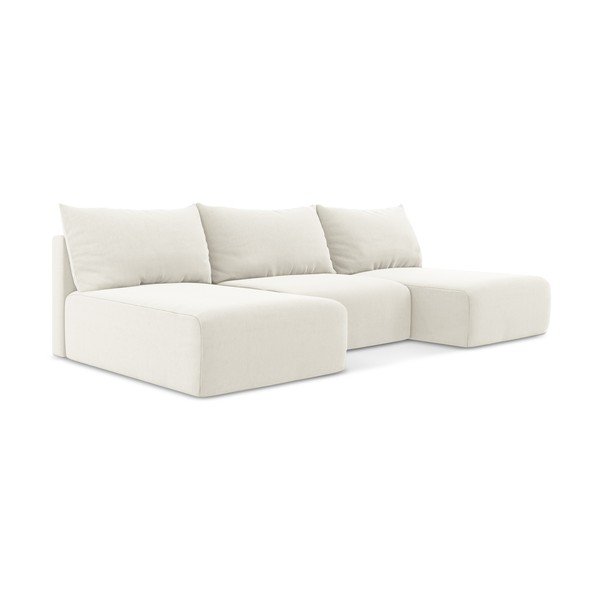 Kreminės spalvos sulankstoma/su sandėliavimo vieta kampinė sofa iš velveto („U“ formos) Kalena – Makamii-image-2