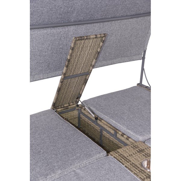 Dvivietis pilkos spalvos metalinis/dirbtinis rotangas sodo šezlongas Pescara – Garden Pleasure-image-4