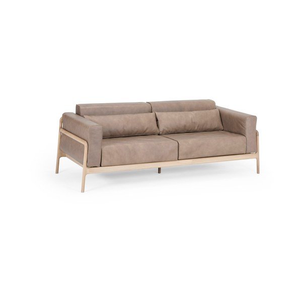 Šviesiai ruda buivolo odos sofa su ąžuolo masyvo konstrukcija Gazzda Fawn, 210 cm-image-3
