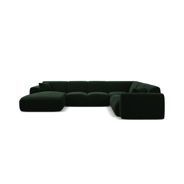 Tamsiai žalios spalvos kampinė sofa iš velveto („U“ formos) Molino – Micadoni -image-1