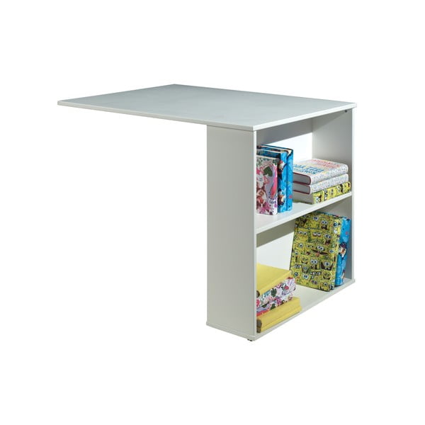 Baltos spalvos paaukštinta iš pušies masyvo vaikiška lova su sandėliavimo vieta su lovos grotelėmis 90x200 cm Scott – Vipack-image-4