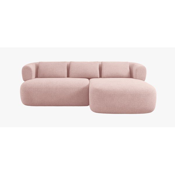Šviesiai rožinės spalvos kampinė sofa iš boucle (su dešiniuoju kampu/su gultu) Jenny – Micadoni -image-2