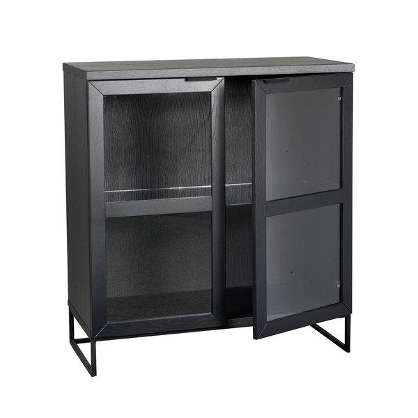 Juoda vitrina iš ąžuolo medienos 95x105 cm Everett - Rowico-image-1