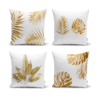4 minimalistinių pagalvėlių užvalkalų rinkinys Gold Leaves Modern, 45 x 45 cm
