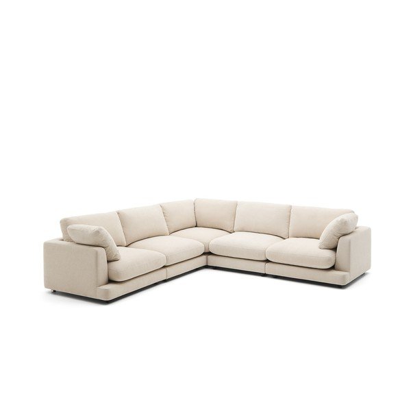 Smėlio spalvos kampinė sofa iš šenilinio audinio Gala – Kave Home